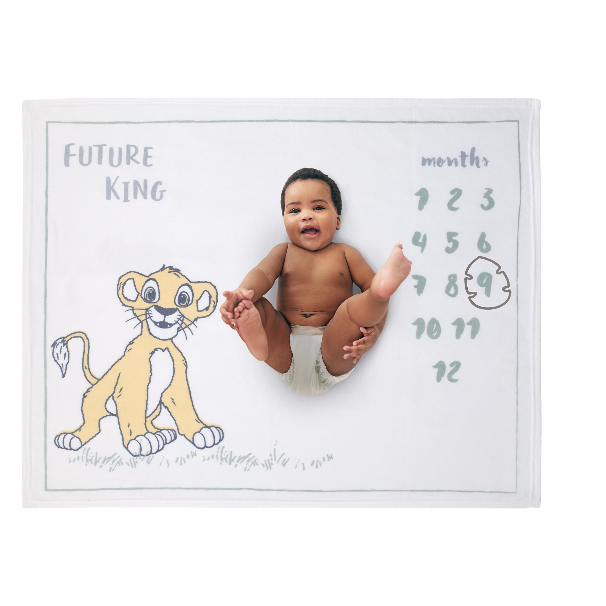 Disney Lion King Simba White, Tan, and Grey Milestone Baby Blanket