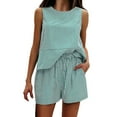 thumbnail image 2 of Green Young Adult Tops Women's Summer 2 Piece Outfits Sleeveless Tank Top Matching Shorts Sets Cotton Striped Sweatsuits Vacation Beach 2025 Going Out Tops for Women, 2 of 6