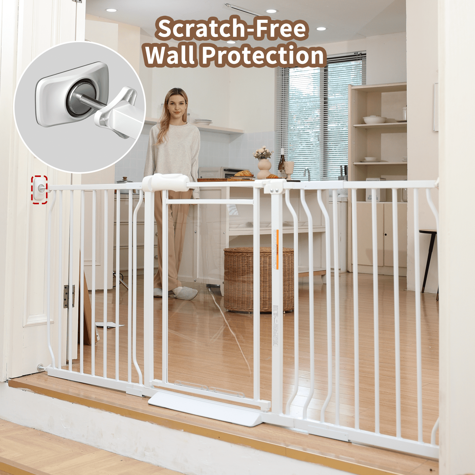 Fairy Baby Triple Lock Baby Gate with Clear Acrylic Panel - Adjustable 57-64" Wide Pressure Mount for Stairs Doorways