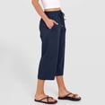 thumbnail image 3 of Iaqnaocc Womens Capris Casual Lightweight Summer Straight Wide Leg Linen Pants Women Travel Vacation High Waist Drawstring Cropped Pants Navy S, 3 of 5