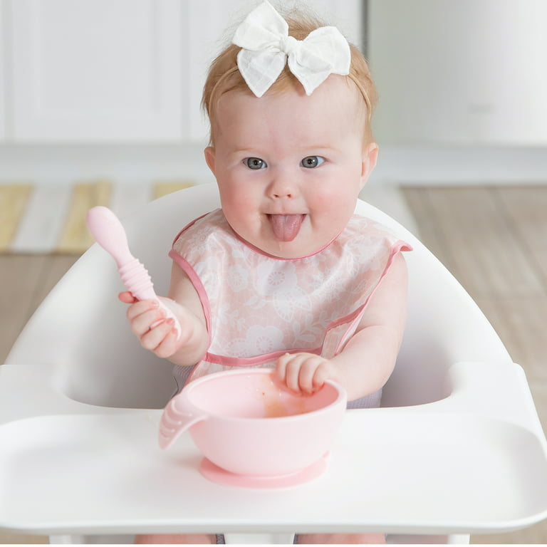 Bumkins Baby Bowl, Silicone Feeding Set with Suction for Baby and Toddler,  Includes 4 Spoons and