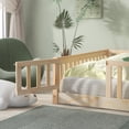 thumbnail image 3 of Full Size Floor Bed, Wood Platform Bed with Fence and Door, Montessori Bed Frame with Slats Support, Playhouse Bed with Door Design, Natural, 3 of 9