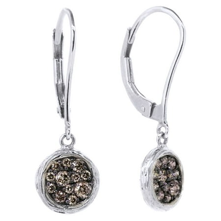Gold Champagne Diamond Earrings - Round Cut Champagne Natural Diamond Dangle Earrings In 14K Solid White Gold (0.40 Ct) By Jewel Zone US
