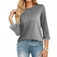thumbnail image 2 of Giftesty Women's Loose Crew Neck Three Quarter Sleeve Striped Sleeve Color Block Casual Soft T-Shirt Top for Daily Wear Office Commute, 2 of 5