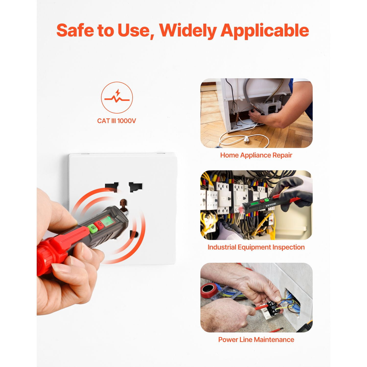 Voltage Tester, Non-Contact Voltage Detector with Adjustable Sensitivity, Dual Range AC 12V-1000V/48V-1000V Live & Null Wire Tester Pen with Visual and Audible Alarms, CAT III 1000V Rating
