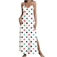 thumbnail image 2 of Inverlee Polka Dot Satin Maxi Dress for Women Summer Trendy Sleeveless V-Neck Dress Casual Baggy Spaghetti Strap Nightgowns with Side Slit, 2 of 8