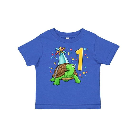 Inktastic 1st Birthday Cute Turtle in Party Hat with Confetti Boys or Girls Baby T-Shirt