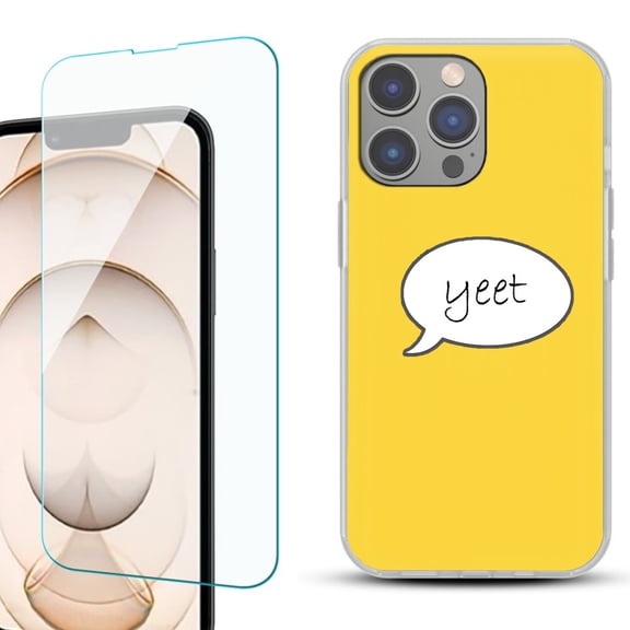 Slim-Fit Gel TPU Phone Case for iPhone 14 Pro, with Tempered Glass Screen Protector, by OneToughShield ® - Yeet