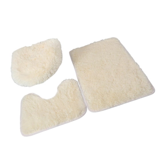 Juego de 3 alfombras de baño con tapa de inodoro en forma de U, suave y lavable. amarillo beis