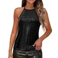 thumbnail image 2 of Womens Sequin Halter Top Sleeveless Sparkle Tank Tops Glitter Dressy Shirts Evening Clubwear Cocktail Party Camisole Tops,Black S, 2 of 6