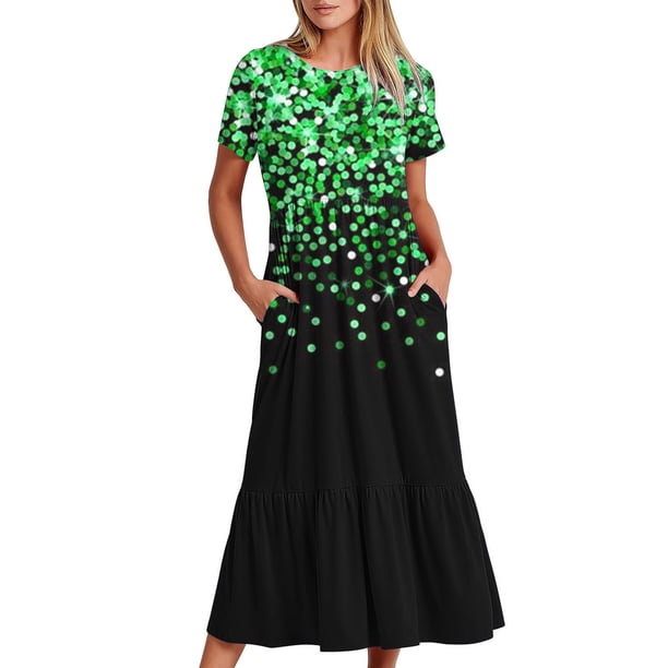 Vestido de Manga Corta para Mujeres Vestido de Verano de Cuello Redondo Impreso, Poliéster de Tamaño Verdadero Diario Y Vestido de Fiesta