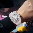thumbnail image 4 of Reloj de Cuarzo Esqueleto Tonneau Transparente para Hombre, Luminoso, Correa de Silicona, Reloj de Pulsera Impermeable de Streetwear, 4 of 8