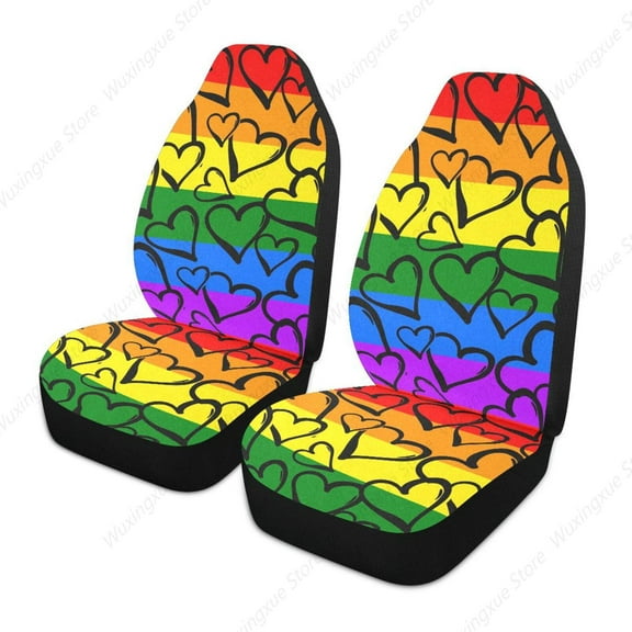 Car Seat Cover Gay Pride Rainbow Colored Hearts Print Fabric Universal Auto Front Seats Protector Fits for Sedan SUV Truck