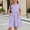 thumbnail image 2 of Lumtrix Girls Short Sleeve Boho Polka Dot A-Line Dress with Pockets Summer Casual Lightweight Sundress for 3-14 Years Light Purple 110, 2 of 8