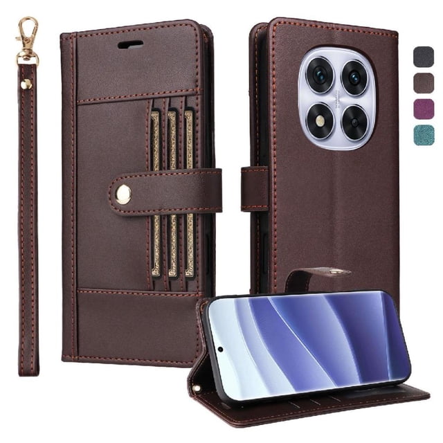 FOXDOCK Funda tipo Cartera para Xiaomi Redmi Note 14 Pro 4G/5G – Cubierta de Cuero PU con Múltiples Ranuras, Bolsillo para Efectivo y Correa de Muñeca