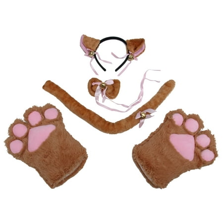 5pcs One Set Creative Cat Cosplay Costume Kitten Tail Ears Collar Paws Gloves for Party Cosplay (Light Tan)