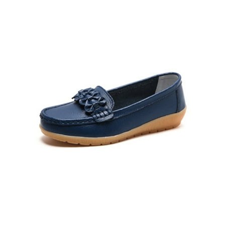 

Woobling Ladies Boat Shoes Slip On Flats Round Toe Loafers Walking Casual Shoe Breathable Moccasins Non-Slip Classic Blue 4.5