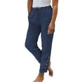thumbnail image 2 of Lroveb Womens Linen Pants, High Waisted Summer Beach Lounge Pants, Spring Leisure Elastic Solid Straight Tube Casual Button Pants Blue, 2 of 5