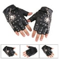 thumbnail image 2 of Yauxim Half-Finger Gloves Half Finger Punk Rivets PU Leather Gloves Black Cycling Gloves with Metal Chain for Motorcycles Fingerless Dancing Mitte, 2 of 7