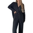 thumbnail image 4 of ICHUANYI Women's Fashion Solid Long-Sleeve Shirt and Full-Length Button Pajama Set Fall Winter Clothes, 4 of 6