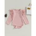 thumbnail image 2 of Wassery Infant Baby Girls Boys Romper Ruffle Long Sleeve Solid Color Jumpsuits 3 6 12 18 Months Newborn Spring Autumn Round Neck Onesie Bodysuits, 2 of 8