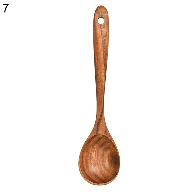 Juego de 7 sartenes antiadherentes de madera para cocina, 100 % teca natural, incluye espátula, cucharas, espátula para freír y tenedor para ensalada.