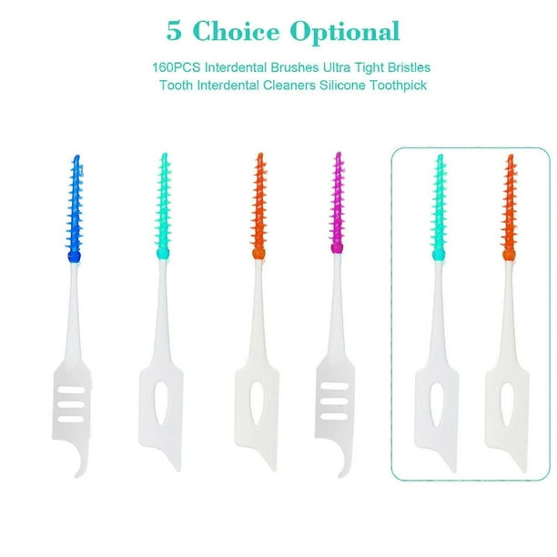 Anself 160pcs interdental brushes in a box, silicone soft fine bristles, clean teeth and massage gums, orange