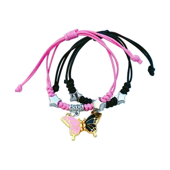 Vadktai 2pcs Matching Bracelets, Butterfly Friendship Bracelets, Adjustable Strand Best Friends Bracelet, Handmade Charm Couples Jewelry Gifts for Women Couples Friend