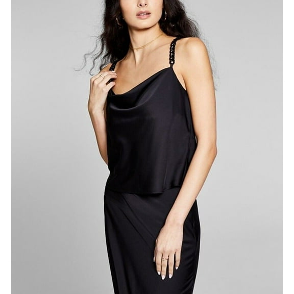 And Now This Women's Black Chain Strap Top Sleeveless Cowlneck Blouse Size S