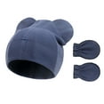 thumbnail image 3 of Opolski 1 Set Baby Hat Mittens Dual Ears Stretchy Thicker Soft Cozy Keep Warm Solid Color Autumn Winter Infant Boys Girls Cap Gloves for Outdoor Navy Blue, 3 of 8