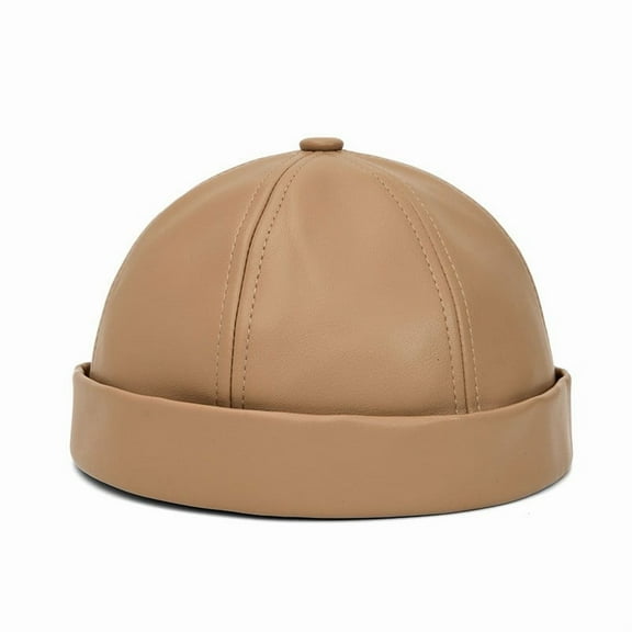 Men Retro Faux Leather Skull Beanie Hat Traditional Round Brimless Skullcap