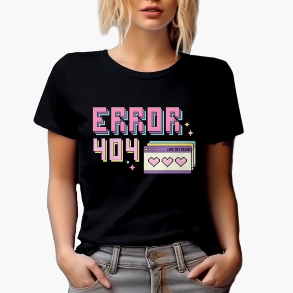 90s Retro Computer User Interface Error 404 Love Not Found, Valentine's Day Gift, Black T-Shirt, Small