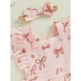 thumbnail image 6 of Suealasg Baby Girls Valentine's Day Clothes 3M 6M 12M 18M Fly Sleeve Bow/Heart Print A-line Romper Dress Headband Newborn Spring One Piece Clothes, 6 of 7