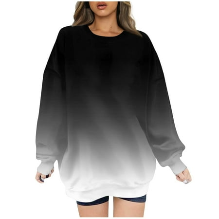 Tdoqot Womens Trendy Sweatshirts- Crewneck Casual Pullover Gradient Tunic Tops Black Size 2XL