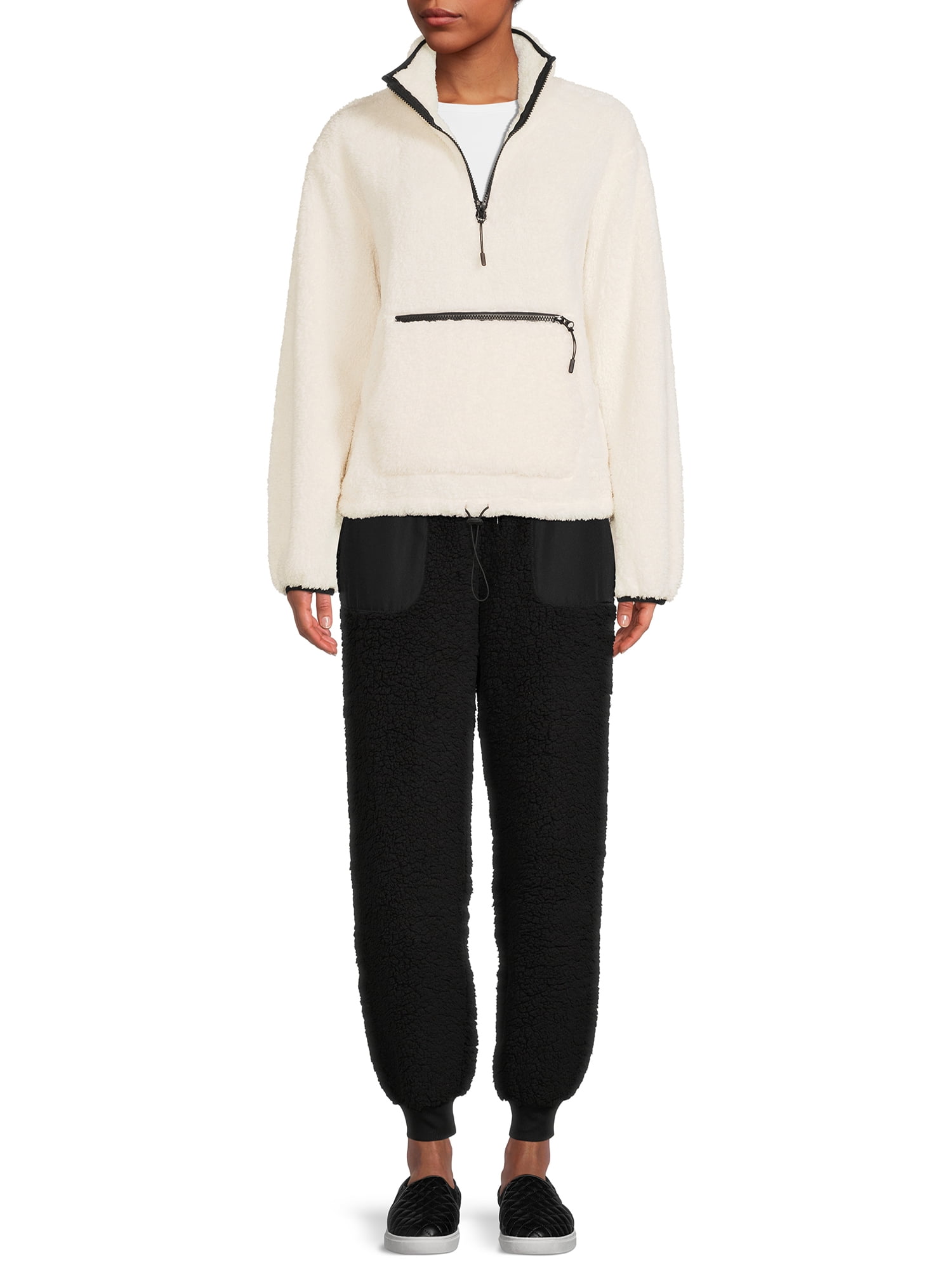 No Boundaries Juniors’ Sherpa Mock Neck Half Zip Pullover