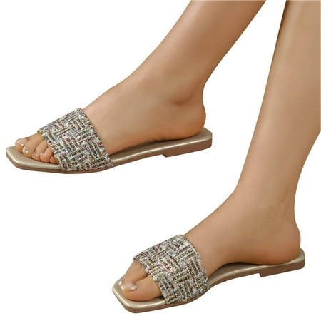 

Leesechin Womens Shoes Sandals Clearance Slippers Large Size Juniors Trends Versatile Style Open Toe Flat Sandals