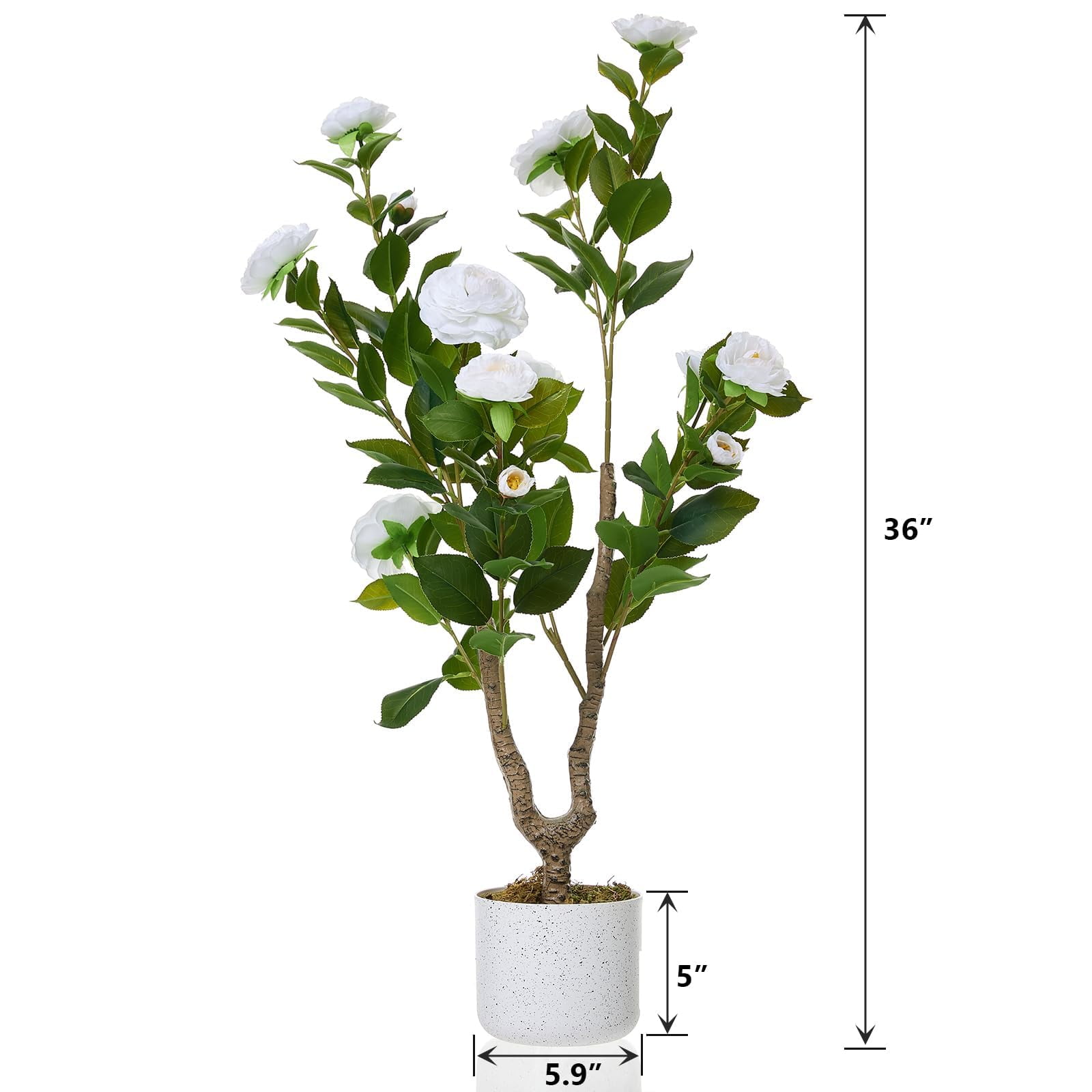 3FT Artificial Camellia Tree, Realistic Faux Plant in Pot with Flowers, Artificial Plants for Spring Home Decor Outdoor Porch Front Door Decor 2 Pack