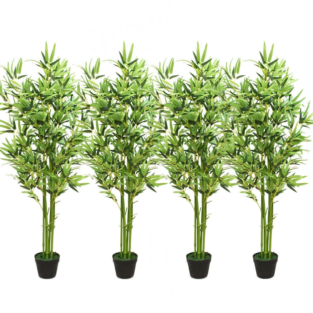 Set of 4 Artificial Faux Plant 5Feet Fake Bamboo Green Leaf Plant