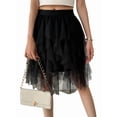 thumbnail image 4 of Women Tulle Skirts Midi Long Fairy Skirt Tutu A-Line Mesh Layered High Elastic Waist Skirts Black S, 4 of 7
