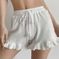 thumbnail image 4 of QINGFSAP Womens Ruffled Textured Shorts High Waist Drawstring Relaxed Lounge Sleepwear, 4 of 5