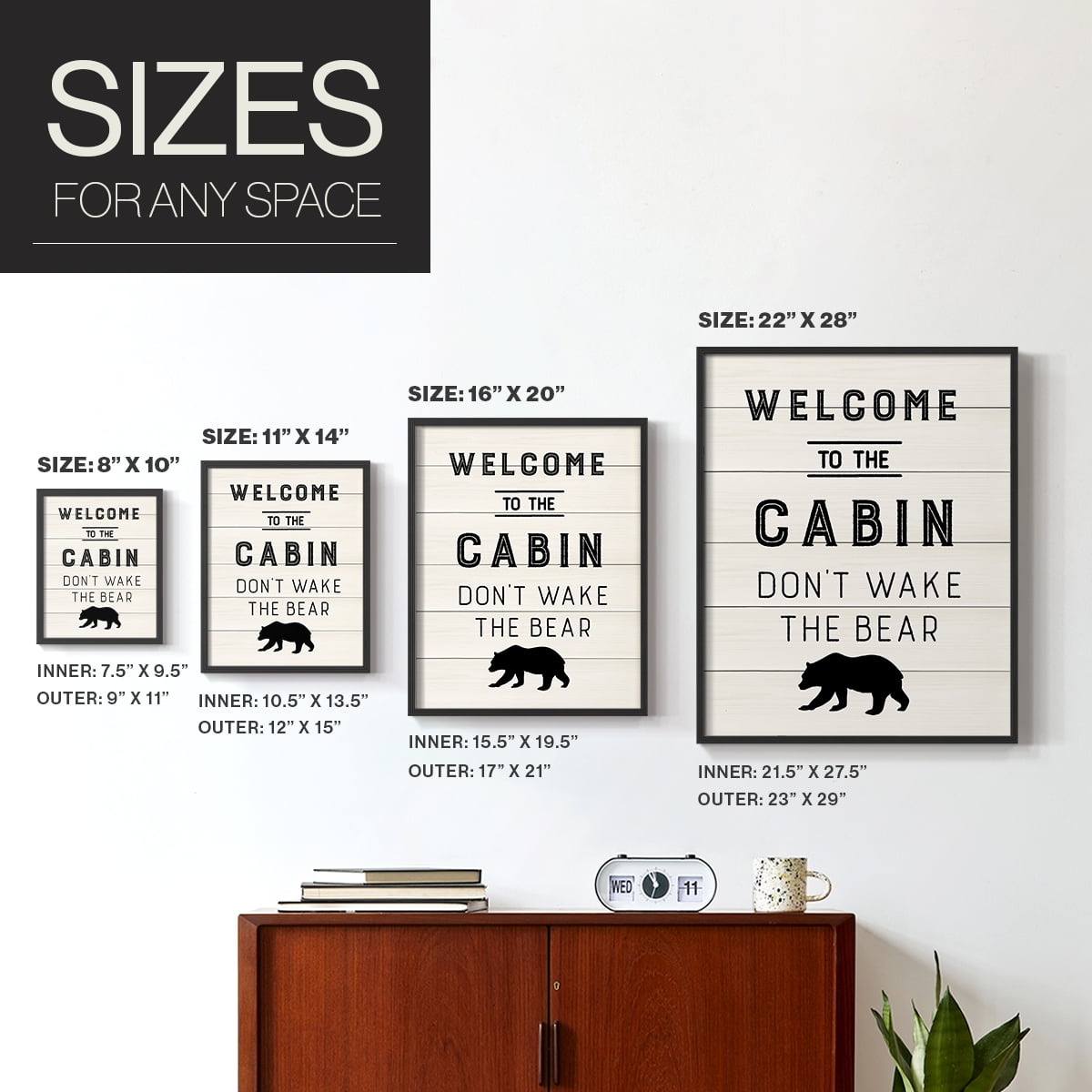 Welcome to the Cabin Framed Print in Black Solid Wood 11 x 14 Framed Print