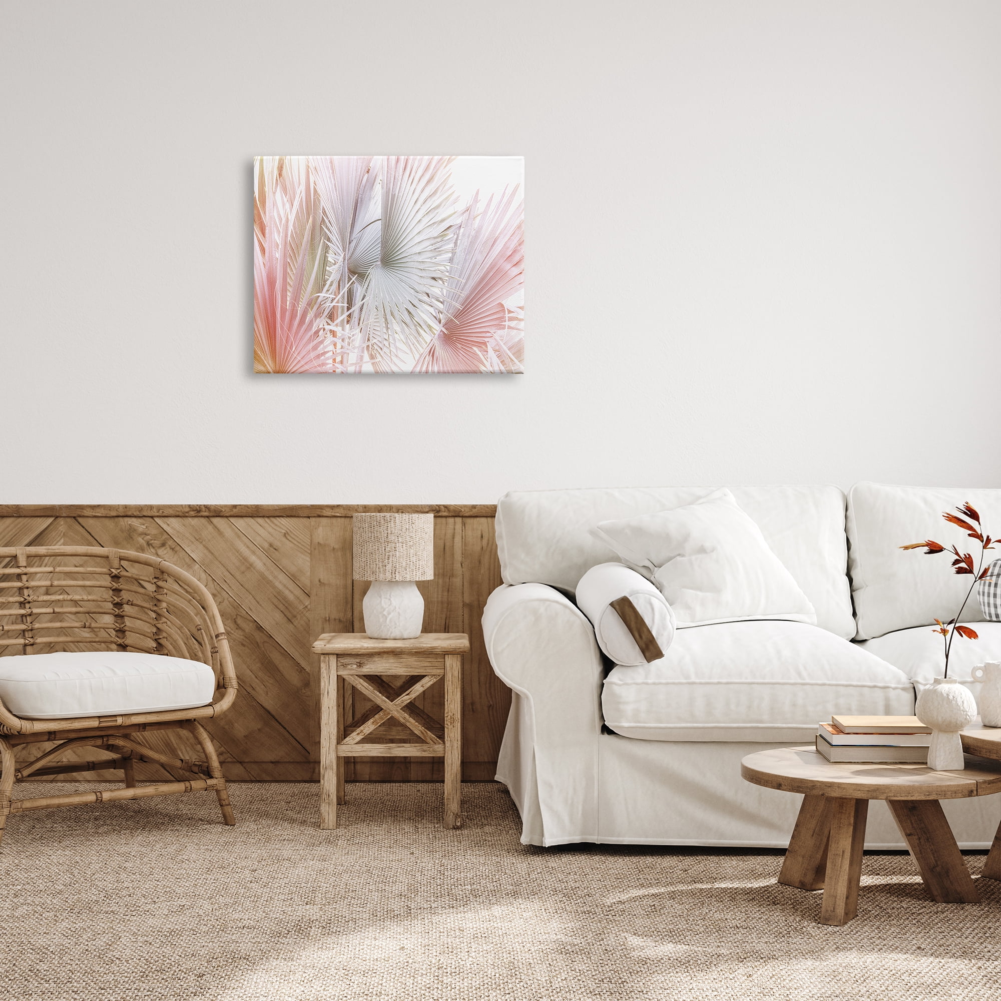 Stupell Industries Pastel Palm Plant Leaves Nature Painting Gallery Wrapped Canvas Print Wall Art, 30 x 24