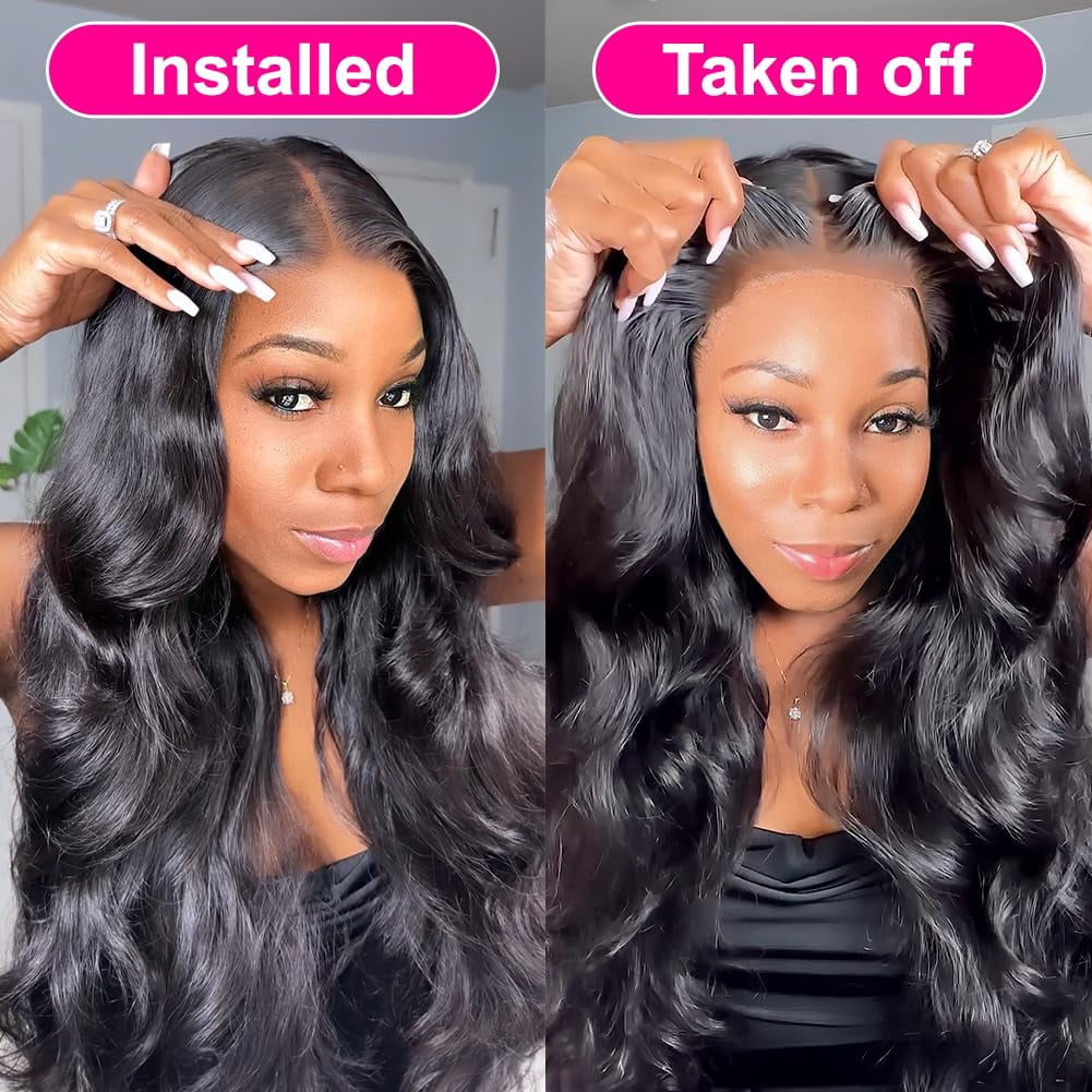 4x4 Lace Closures Wigs Human Hair Body Wave Wear and Go Human Hair Wigs Natural Black Color 14--24Inch Brazilian Virgin Real Human Hair Wigs Extensions