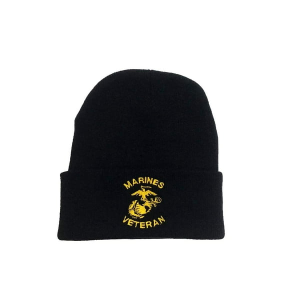 Black Marines Veteran Made in The USA Cuffed Beanie Hat Cap Toboggan Marine Corps WCAP001