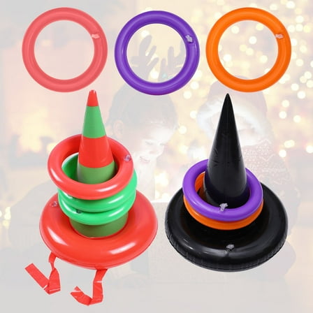 COMPUKAS Inflatable Toss Games Witch Hat Ring Toss Set for Families and Holiday Parties