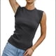 thumbnail image 3 of Camiseta de Tirantes de Punto Básica Informal de Canalé con Mangas de Verano para Mujer, Gris Oscuro, Talla XL, 3 of 8
