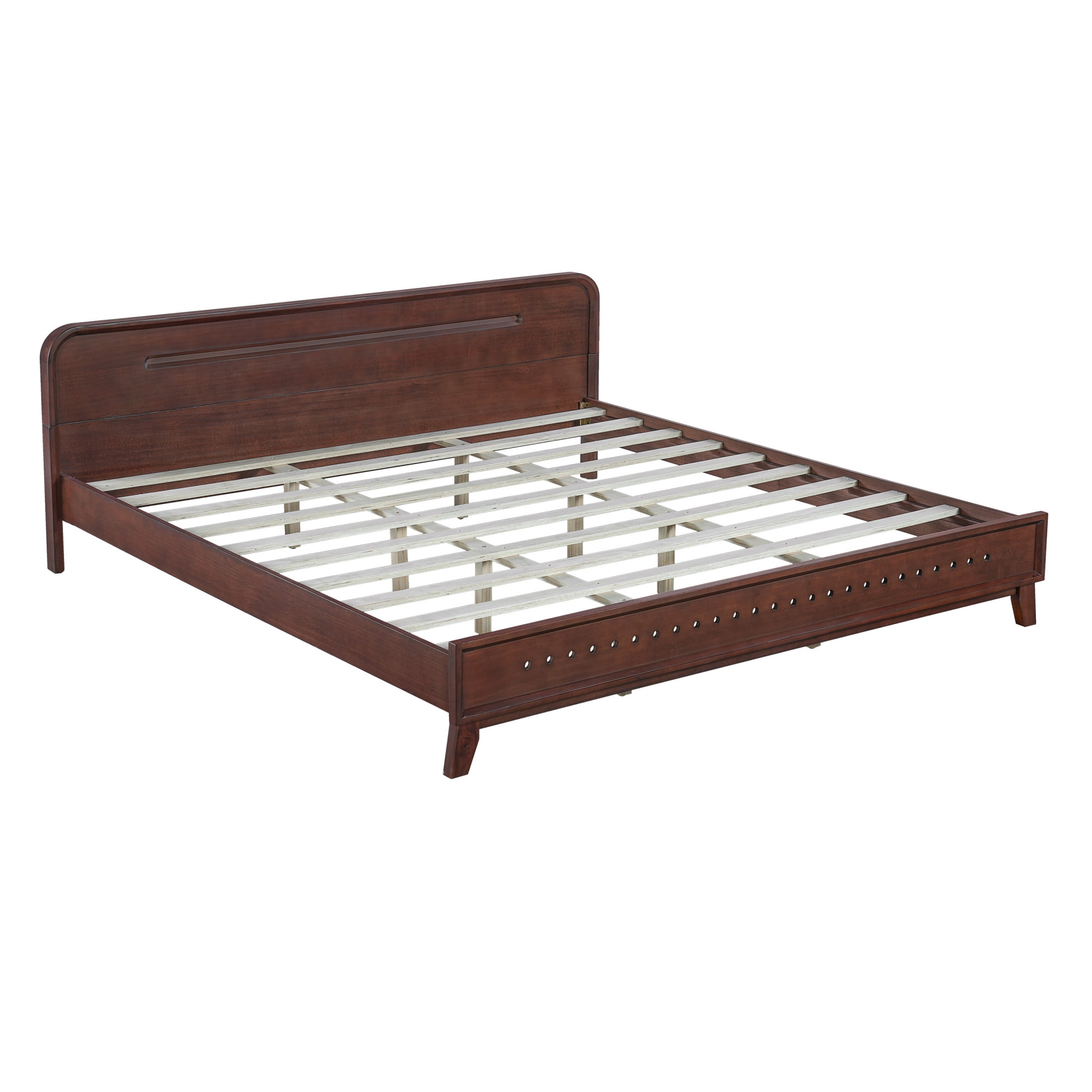 Christopher Knight Home King Size Bed Frame with Headboard, Solid Wood Platform Bed, Dark Walnut