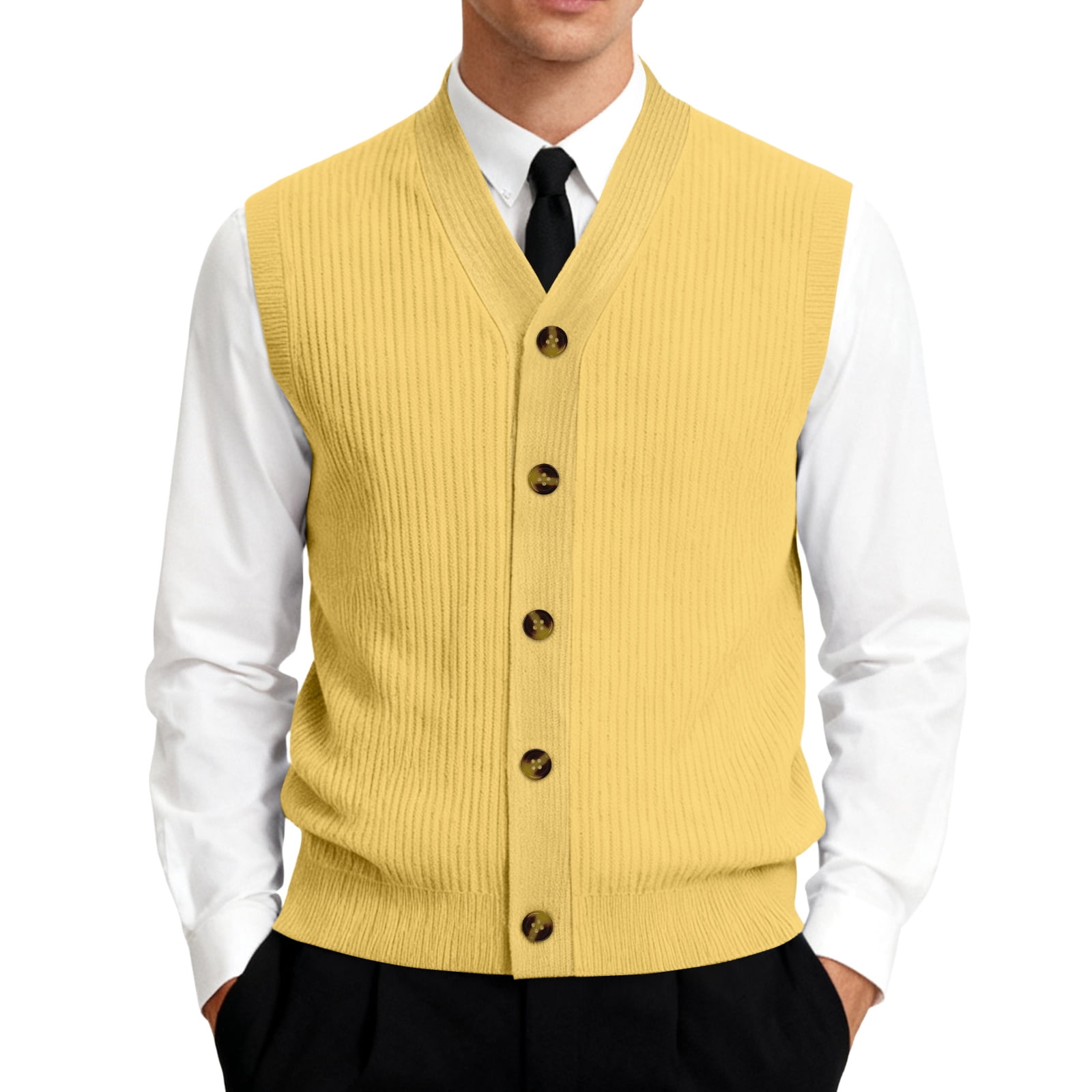 Resicozy Men's Sleeveless Sweater Vest V-Neck Casual Knit Button