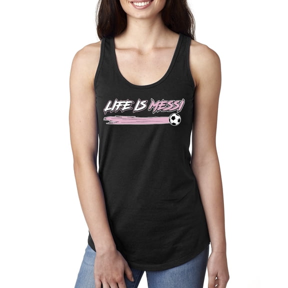 Wild Bobby Life Is Miami Soccer GOAT Sports Women Racerback Tank Top, Black, Small