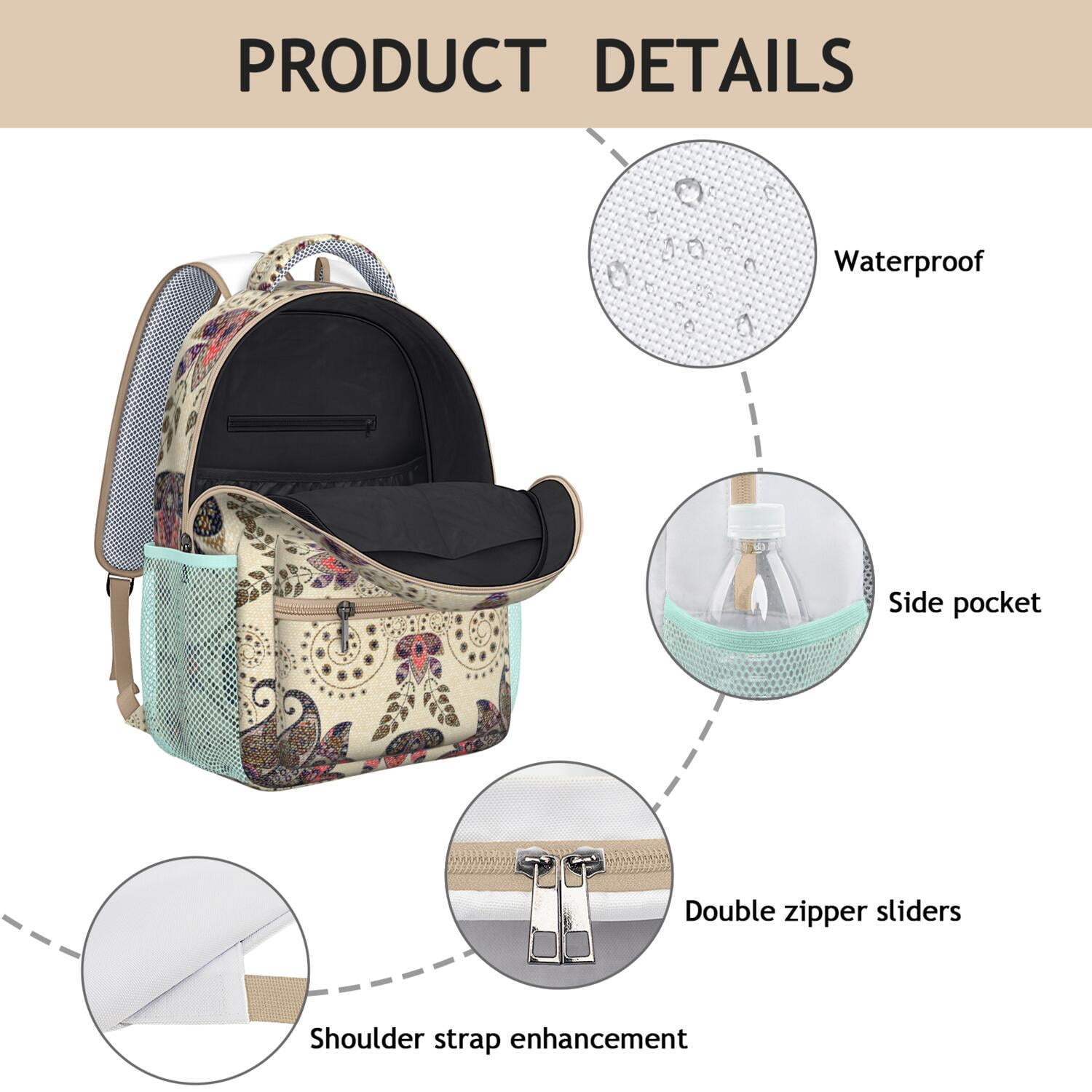 Classic Bohemian Paisley Backpack - Waterproof & Breathable School Bag with Spinal Support